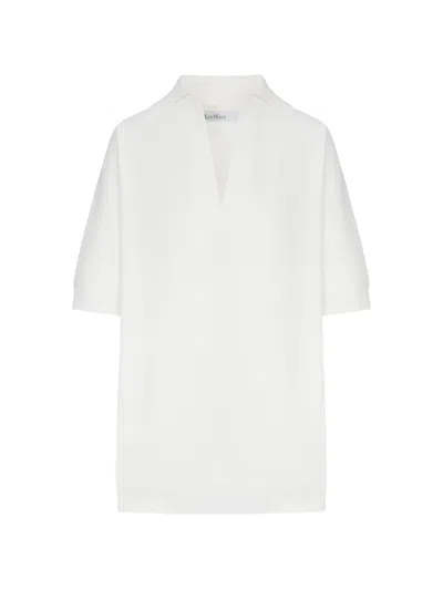 Max Mara Long Viscose Crepe Sweater In White