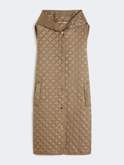 Max Mara Long Water-repellent Canvas Padded Gilet In Neutral