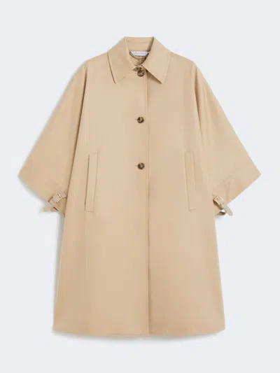 Max Mara Long Water-repellent Cotton Cloak In Neutral