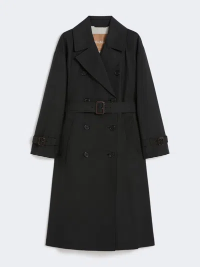 Max Mara Long Water-repellent Cotton Twill Trench Coat In Black
