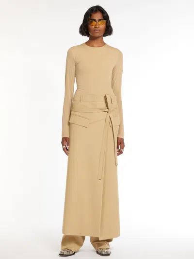Max Mara Long Waterproof Gabardine Skirt In Beige