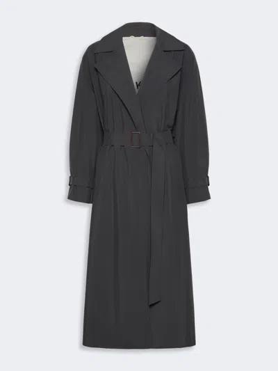 Max Mara Long Water-repellent Technical Canvas Trench Coat In Black