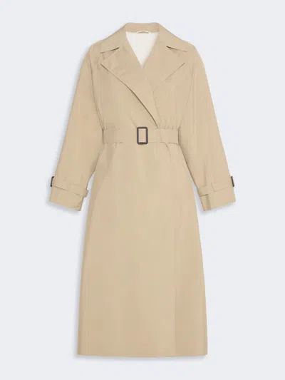 Max Mara Long Water-repellent Technical Canvas Trench Coat In Sand