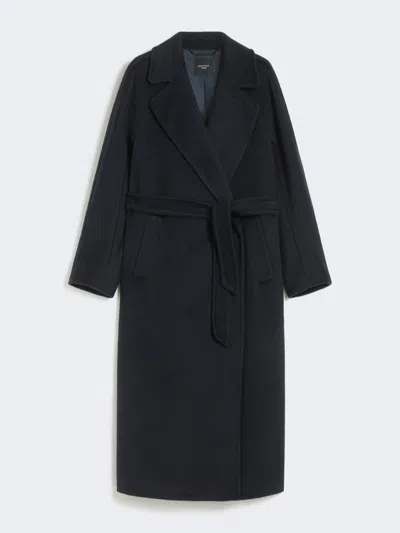 Max Mara Long Wool And Alpaca Coat In Blue