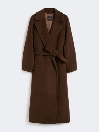 Max Mara Long Wool And Alpaca Coat In Brown