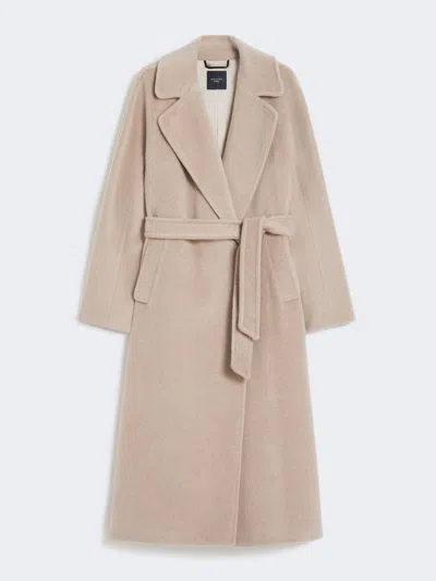 Max Mara Long Wool And Alpaca Coat In Neutral