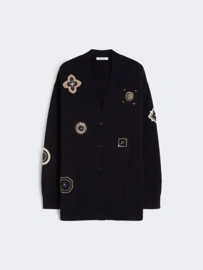 Max Mara Long Wool And Cashmere Cardigan In Blue