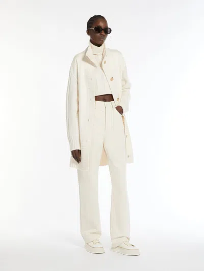 Max Mara Long, Wool And Cashmere Cardigan In White