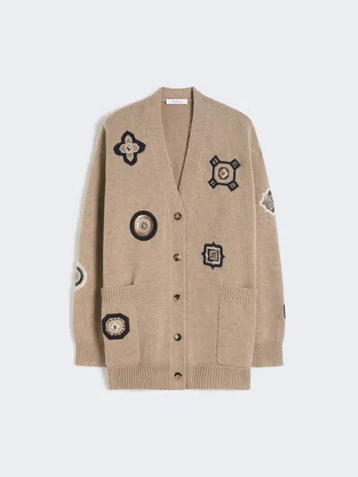 Max Mara Long Wool And Cashmere Cardigan In Neutral
