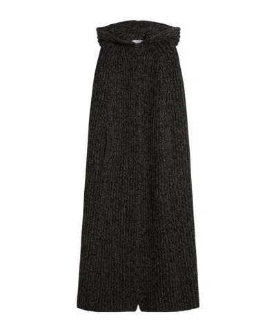 Max Mara Long Wool And Cashmere Ribbed Cape In Brown