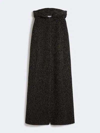 Max Mara Long Wool And Cashmere Ribbed Cape In Black