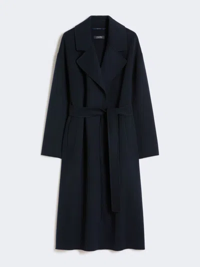 Max Mara Long Wool Broadcloth Coat In Blue