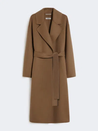 Max Mara Long Wool Broadcloth Coat In Brown