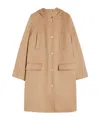 Max Mara Long Wool Broadcloth Parka In Brown