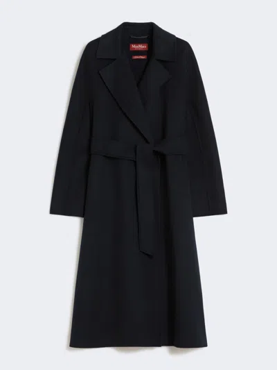 Max Mara Long Wool, Cashmere And Silk Coat In Blue