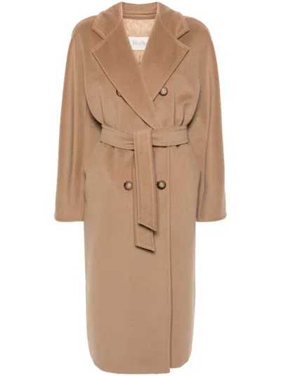 Max Mara Long Wool Coat In Sand