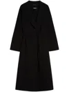 Max Mara Long Wool Coat With Belted Waist In Black