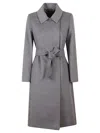 Max Mara Long Wool Coat With Belted Waist In Multi