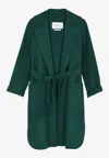 Max Mara Long Wool Coat With Self-tie Belt In Green