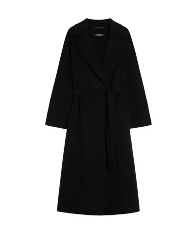 Max Mara Long Wool Robe Coat In Black