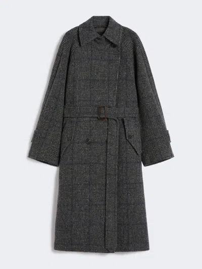 Max Mara Long Wool Tweed Coat In Gray