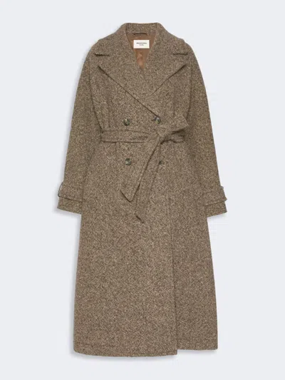 Max Mara Long Wool-blend Tweed Coat In Brown