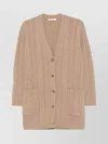 Max Mara Longline Cable Knit Sweater Pockets In Neutral