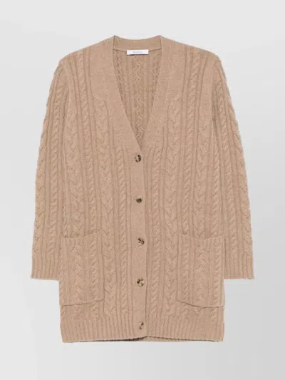 Max Mara Longline Cable Knit Sweater Pockets In Neutral