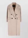 Max Mara Longline Double-breasted Coat Featuring Leather Undercollar In Multi