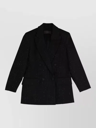 Max Mara Longline Double Breasted Jacket Rhinestone Accents In Black