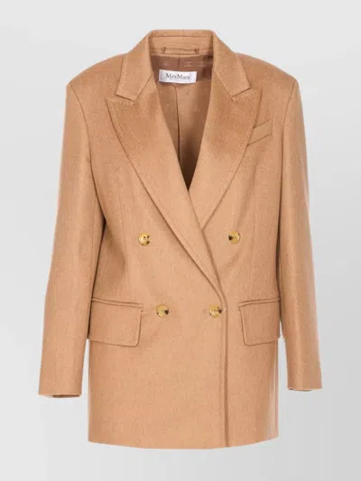 Max Mara Longline Double-breasted Wool Jacket In Black