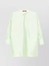 Max Mara Longline Shiny Pointed Collar Top In Green