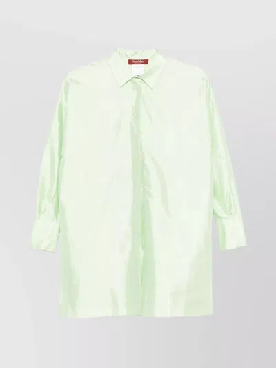 Max Mara Longline Shiny Pointed Collar Top In Green