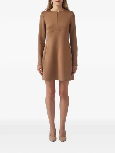 Max Mara Long-sleeve A-line Mini Dress In Brown