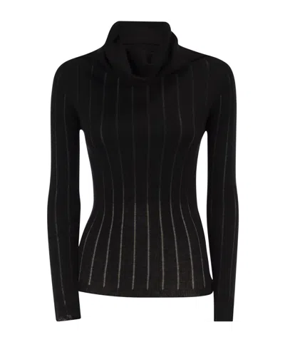 Max Mara Studio Embroidered Silk-wool Turtleneck Sweater In Black