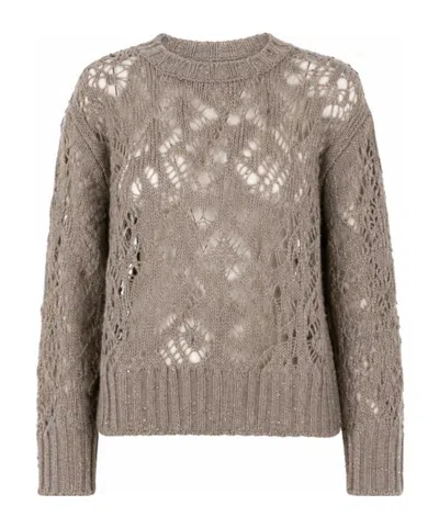 Max Mara Openwork Sequin-embroidered Cotton Sweater In Gray