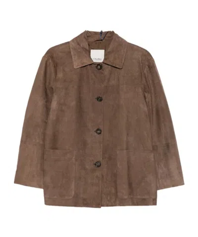 Max Mara Long-sleeve Leather Jacket In Brown