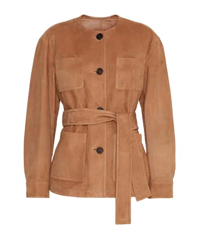 Max Mara Long-sleeve Leather Jacket In Brown