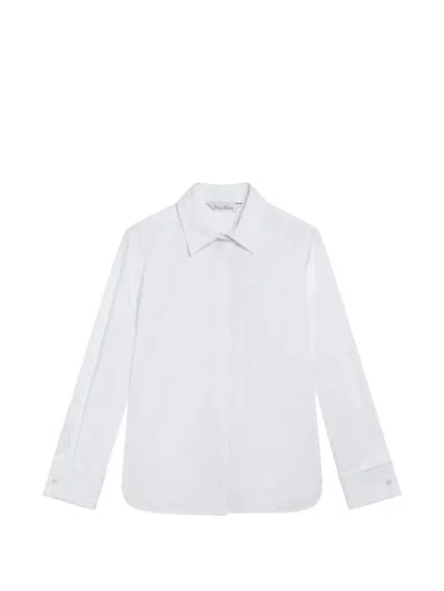 Max Mara Embroidered-logo Long-sleeve Shirt In White