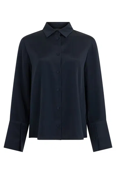 Max Mara Long-sleeve Silk Shirt With Classic Collar In Blue