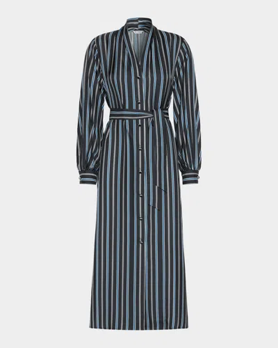Max Mara Long-sleeve Striped Shirtdress W/ Belt In Blue