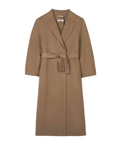 Max Mara Long-sleeved Coat In Camel-colored