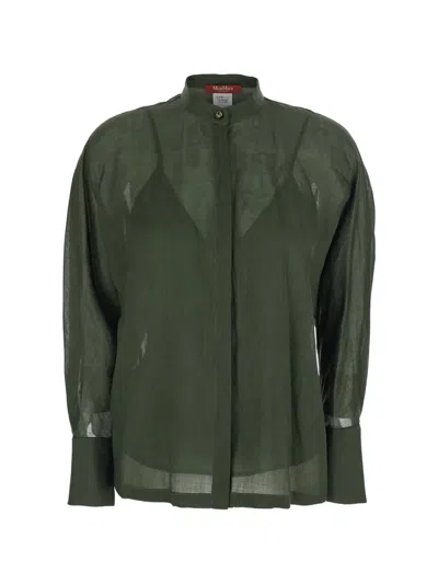 Max Mara Long-sleeved Cotton Shirt In Green