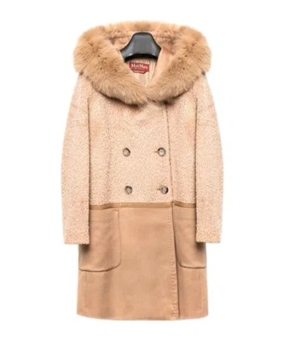 Max Mara Long-sleeved Hooded Coat In Brown