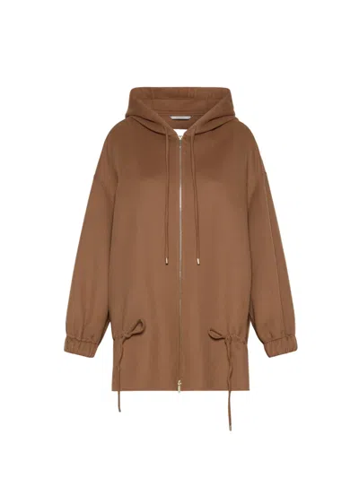 Max Mara Long-sleeved Hooded Coat In Brown