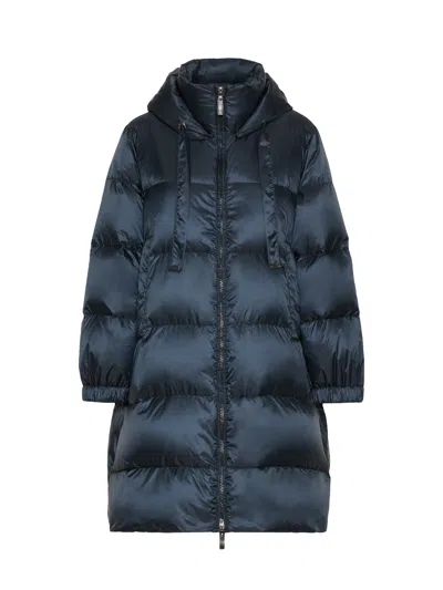Max Mara Long-sleeved Hooded Down Jacket In Blue