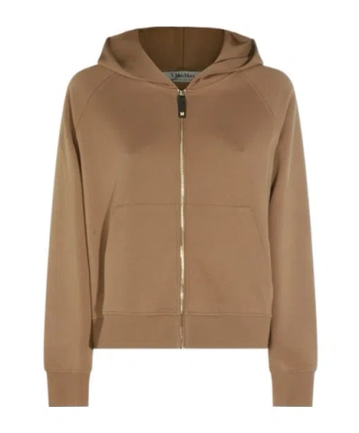 Max Mara Long-sleeved Hooded Knit Sweater In Brown