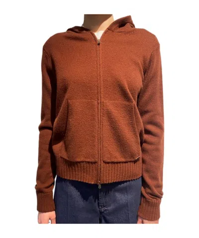 Max Mara Long-sleeved Hooded Knit Sweater In Bruciato