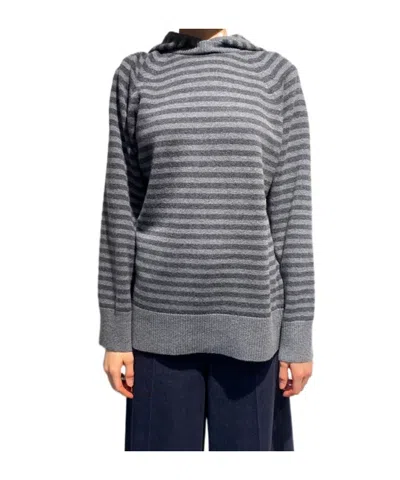 Max Mara Long-sleeved Hooded Knit Sweater In Gray