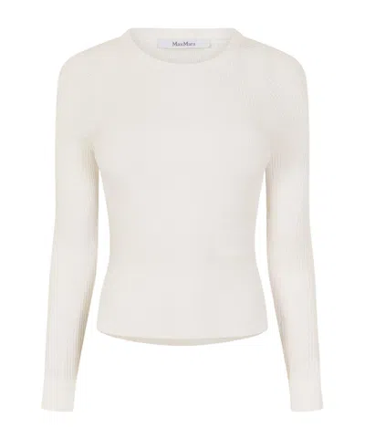 Max Mara Long-sleeved Knit Sweater In White